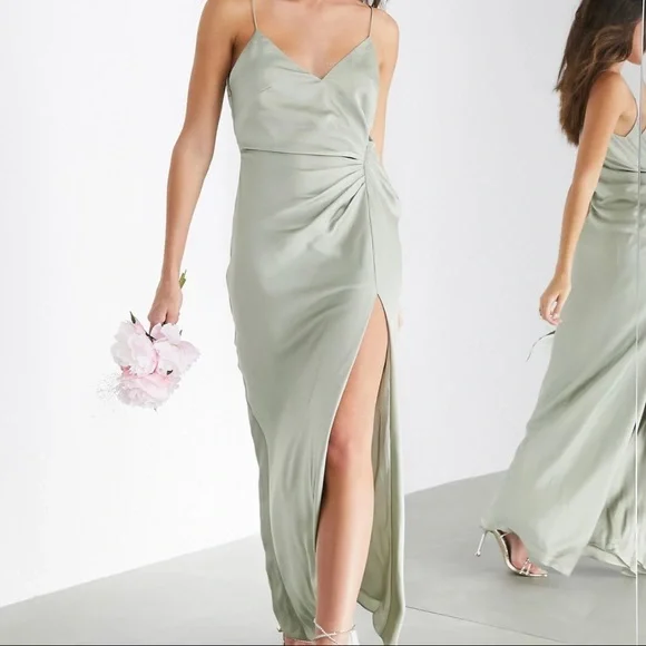 chinese dress ladies Asos Edition Satin Cami Maxi Dress With Drape Detail In Cinnamon Rose